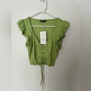 Zara Front Tie Frill Sleeve Crop